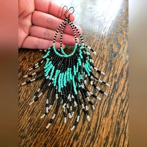 Teal - Black - Clear Fringe Earrings!
